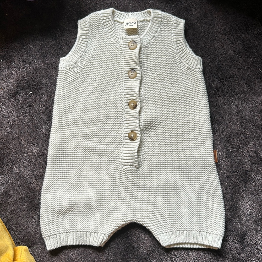 Goumi kids knit romper 100% organic cotton beige